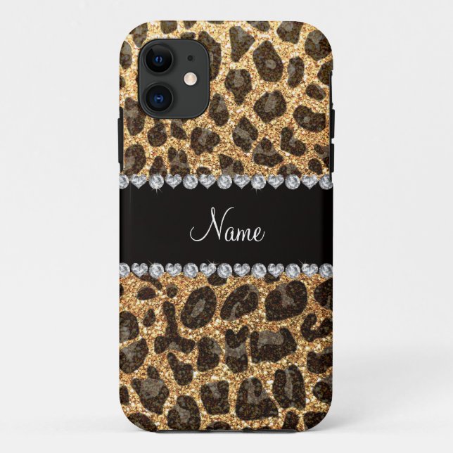 Custom name pastel yellow glitter leopard print Case-Mate iPhone case (Back)