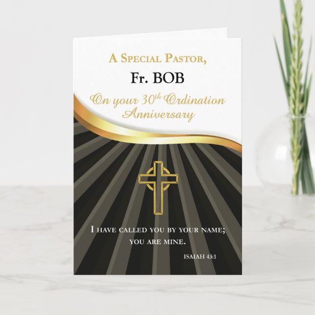 Custom Name Pastor 30 Year Ordination Anniversary Card (Front)