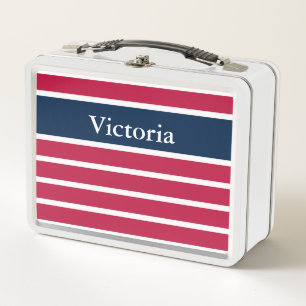 Custom Name Patriotic Red White and Blue Metal Lunch Box
