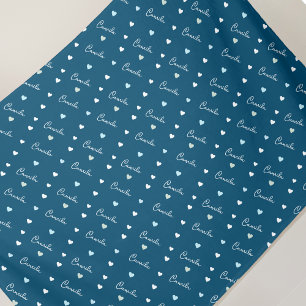 Custom name PATTERN OF LOVE HEARTS ocean-blue Fleece Blanket