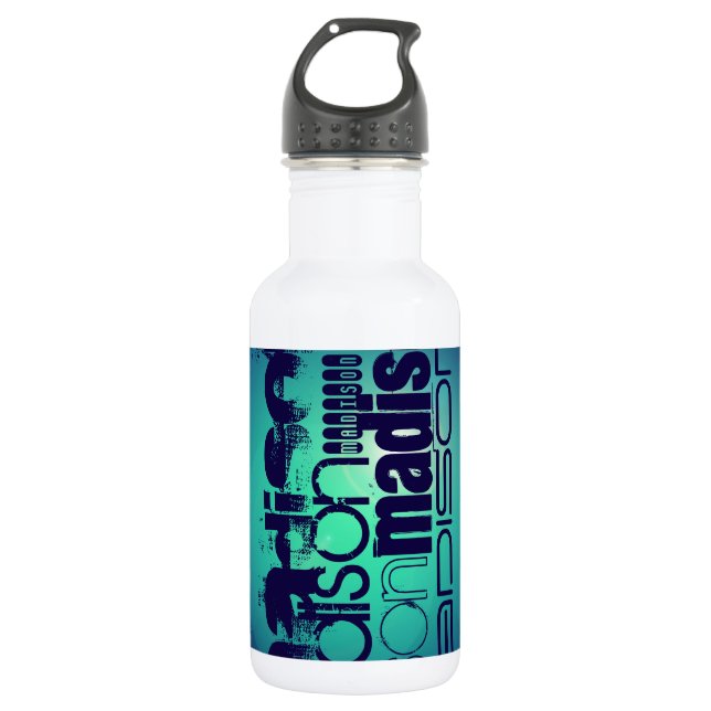 Custom Name Pattern on Aqua Blue Background 532 Ml Water Bottle (Front)