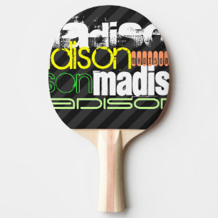 Custom Name Pattern on Black & Grey Stripes Ping Pong Paddle