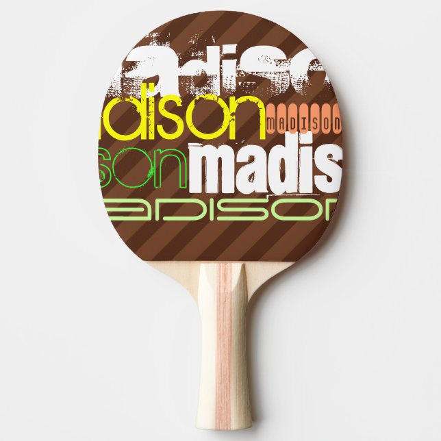 Custom Name Pattern on Brown Stripes Ping Pong Paddle (Front)