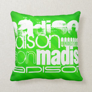 Custom Name Pattern on Neon Green Stripes Cushion
