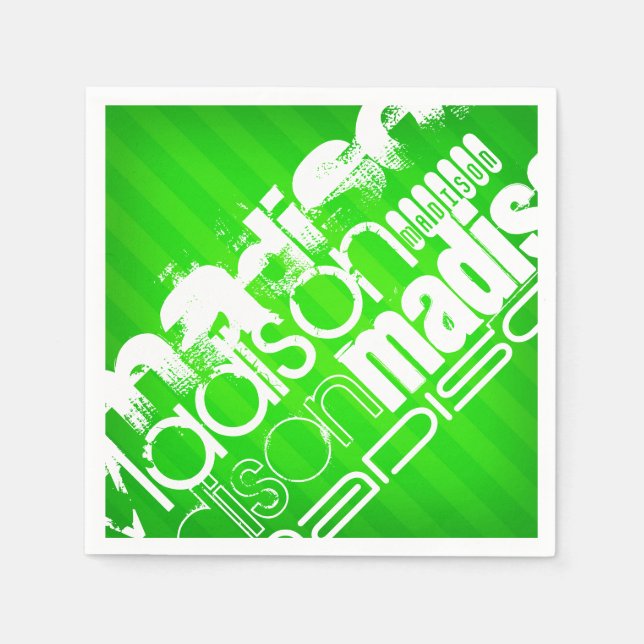 Custom Name Pattern on Neon Green Stripes Napkin (Front)