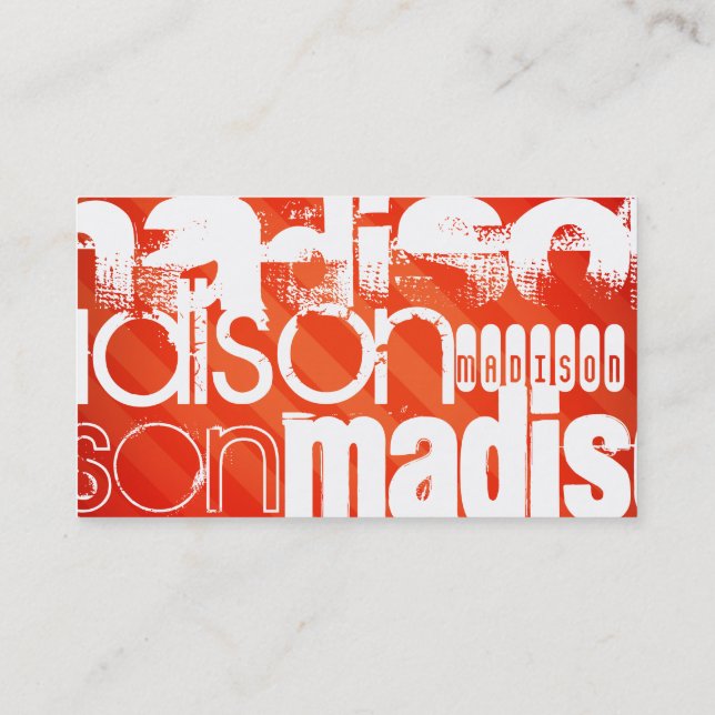Custom Name Pattern on Neon Orange Stripes Business Card (Back)