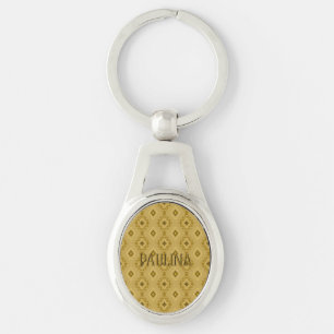 Custom Name Paulina Elegant Gold Diamond Pattern Key Ring