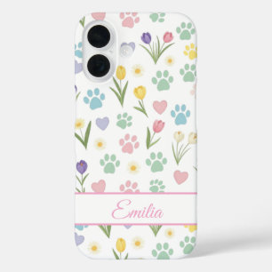 Custom Name Paw Print & Hearts Phone Case 