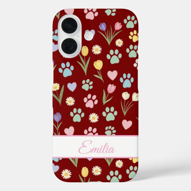 Custom Name Paw Print & Hearts Phone Case  (Back)