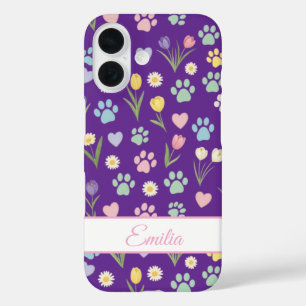 Custom Name Paw Print & Hearts Phone Case 