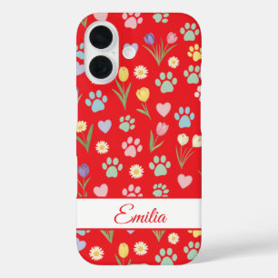 Custom Name Paw Print & Hearts Phone Case 