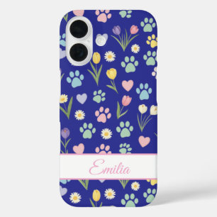 Custom Name Paw Print & Hearts Phone Case