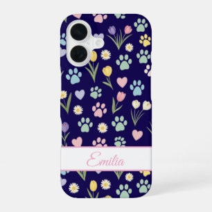Custom Name Paw Print & Hearts Phone Case