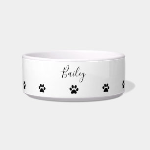 Custom Name Paw Prints Patterns Black White Trendy Bowl