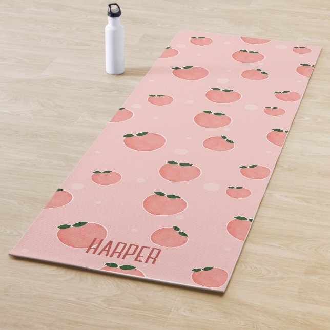 Custom Name Peach Fruit Pattern Yoga Mat (In Situ)