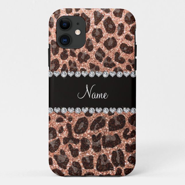 Custom name peach orange glitter leopard print Case-Mate iPhone case (Back)
