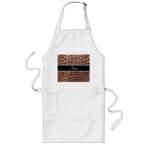 Custom name peach orange glitter leopard print long apron