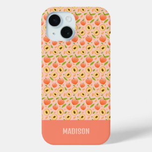 Custom Name Peach Pattern iPhone 15 Case