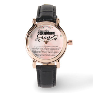 Custom Name Peach Rose Message for First Communion Watch