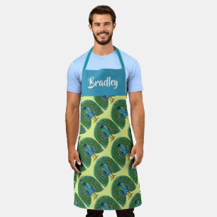 Custom name peacock pattern apron