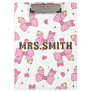 Custom Name Pencil Coquette Bow  Clipboard