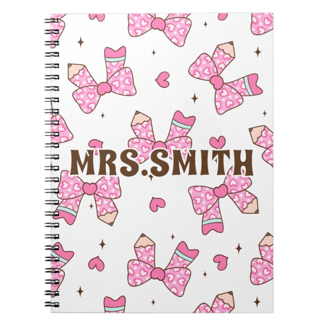 Custom Name Pencil Coquette Bow  Notebook (Front)