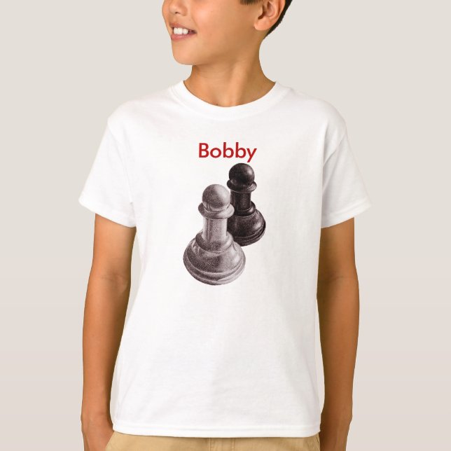 Custom Name Pencil Drawn Pawns Chess Kids T-Shirt (Front)