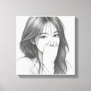 Custom Name Pencil Sketch Girl Portrait Canvas Print