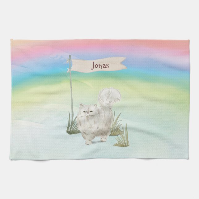 Custom Name Persian Cat Pet Tea Towel (Horizontal)