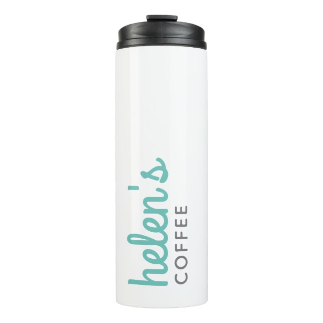 Custom Name Personal Coffee Tumbler Gift Teal Blue (Front)