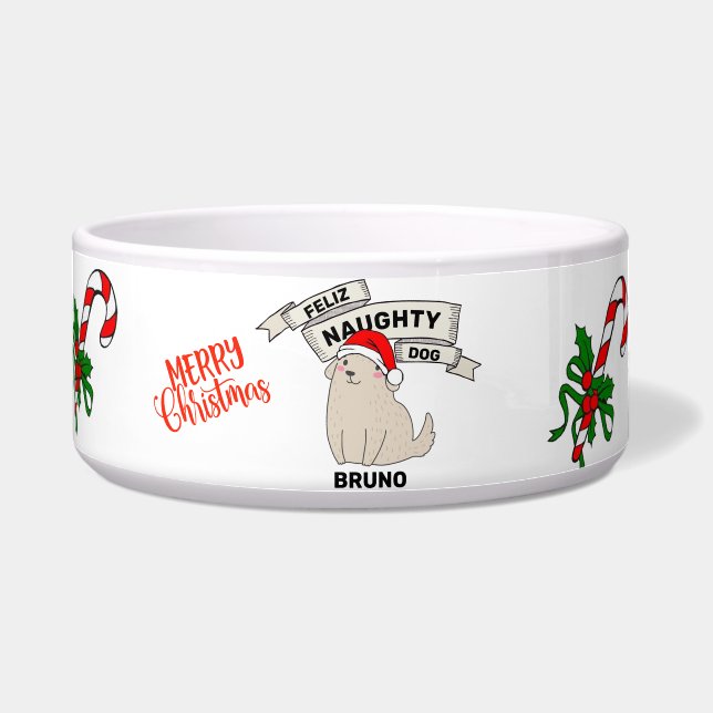 Custom Name Personalised christmas Pet Food Bowl (Front)