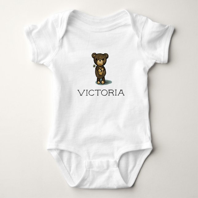 Custom name / Personalised cute teddy bear Baby Bodysuit (Front)