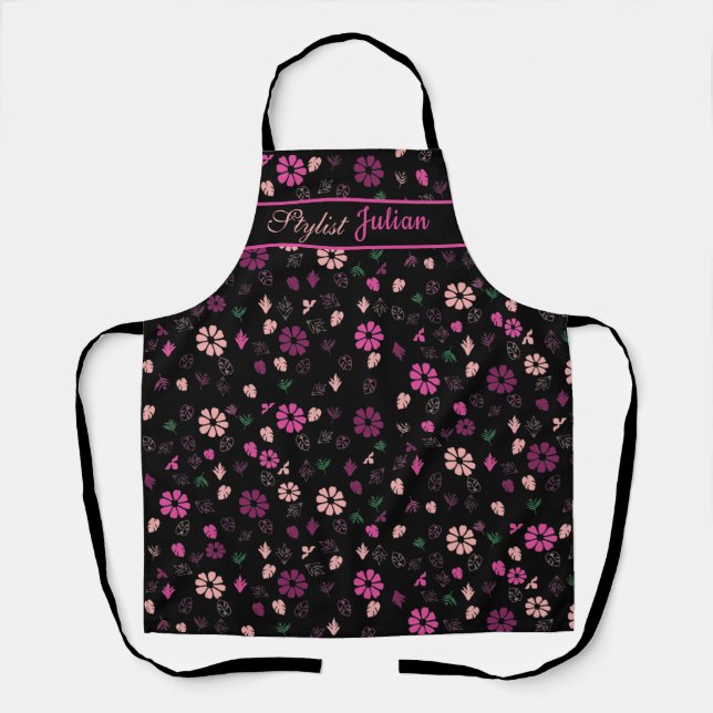 Custom Name Personalised Floral Stylist Apron  (Front)