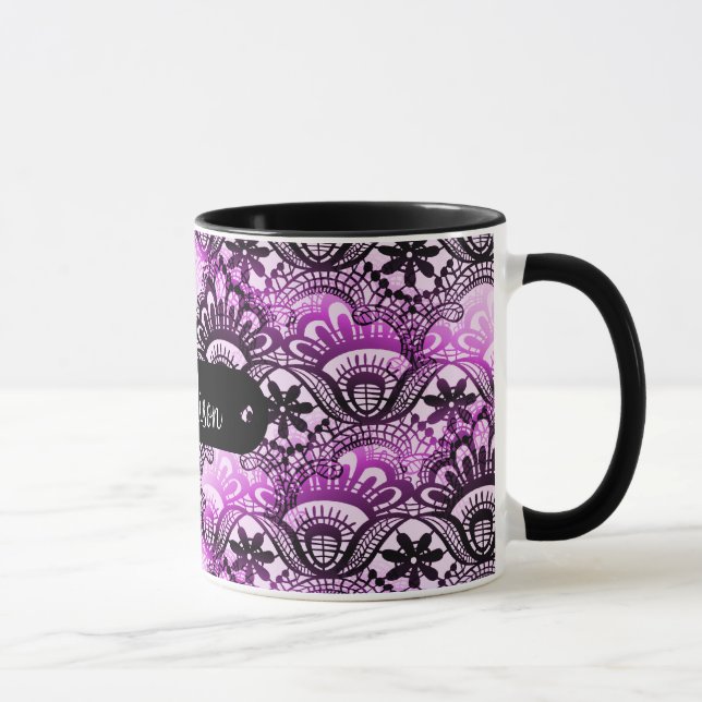 Custom Name Personalised Purple Lace Damask Mug (Right)