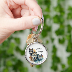 Custom Name Personalised Wolf Family Key Ring
