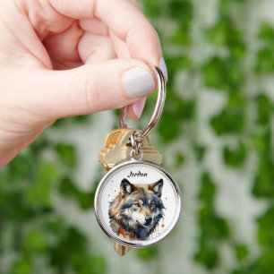 Custom Name Personalised Wolf Head Key Ring