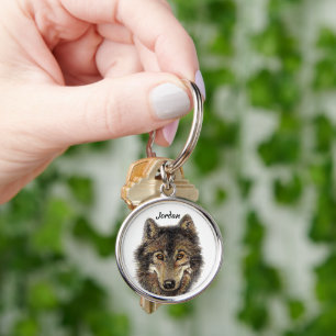 Custom Name Personalised Wolf Head Logo Key Ring