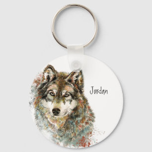 Custom Name Personalized Grey Wolf Key Ring