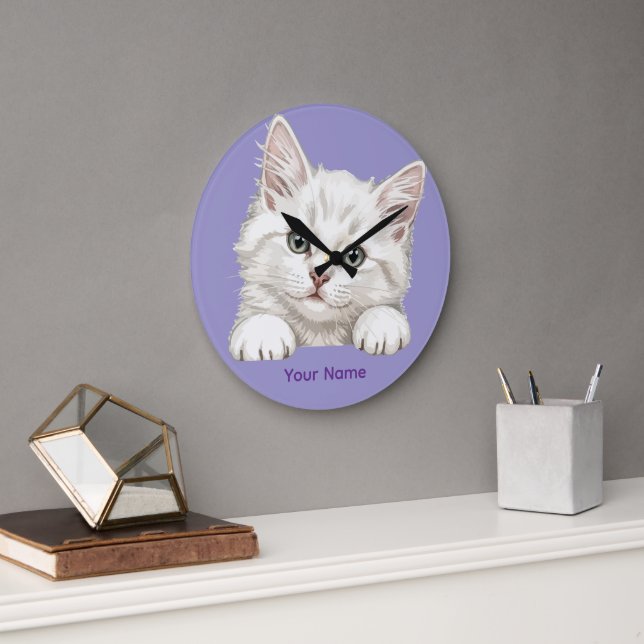 Custom Name Personalized Kitten Art Gift Large Clock (Office)