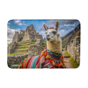 Custom Name Peru Llama Bath Mat
