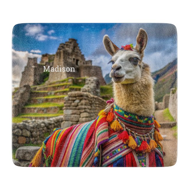Custom Name Peru Llama Cutting Board (Front)