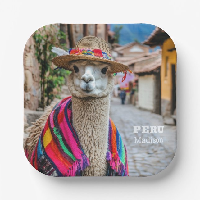 Custom Name Peru Llama Paper Plate (Front)