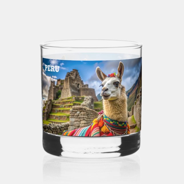Custom Name Peru Llama Whiskey Glass (Back)