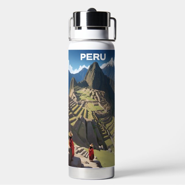 Custom Name Peru Machu Picchu Water Bottle (Back)