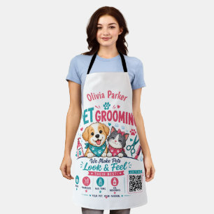 Custom Name Pet Grooming Apron with QR Code