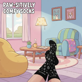Custom Name Pet Lover Gift Socks - Black with Paws