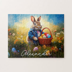 Custom Name Peter Easter Bunny with Easter Eggs Jigsaw Puzzle