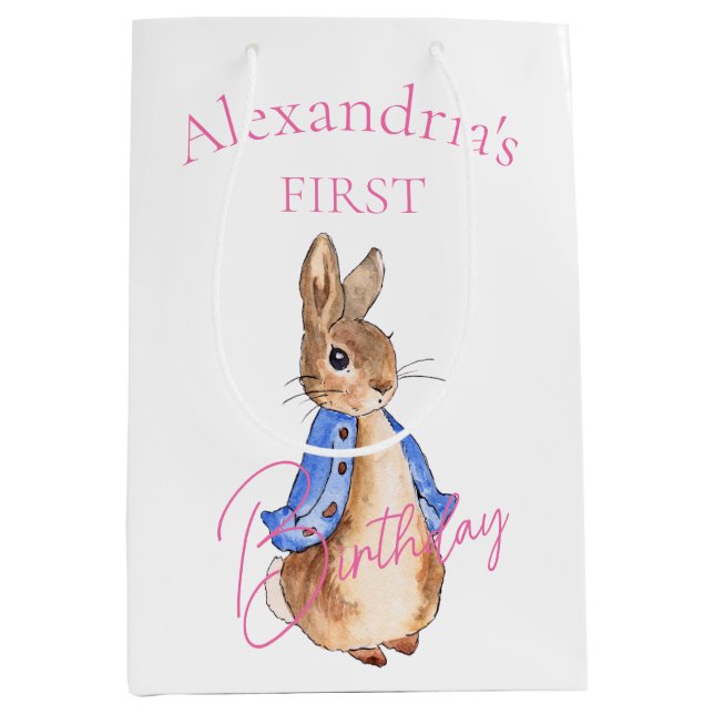 Custom Name Peter First Birthday  Medium Gift Bag (Front)