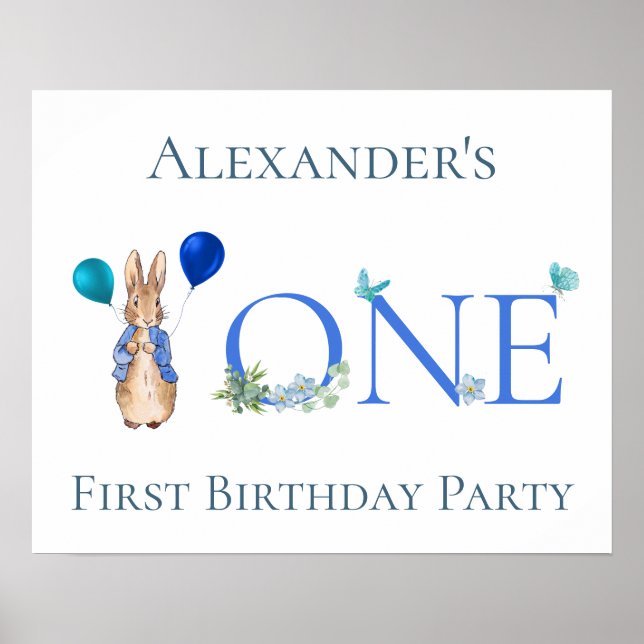 Custom Name Peter the rabbit 1st Birthday Poster (Front)