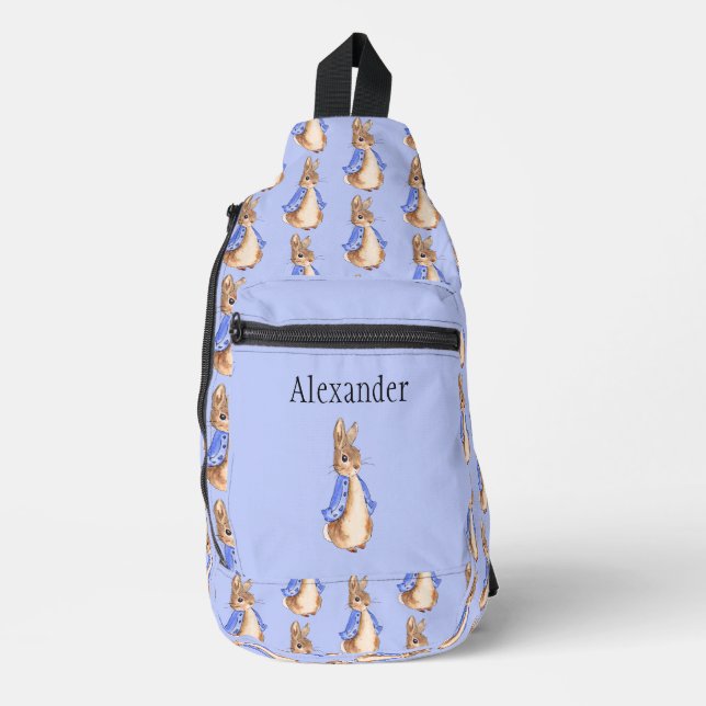 Custom Name Peter the rabbit blue background Sling Bag (Front)